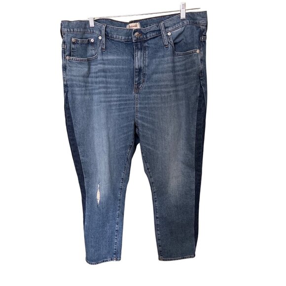 Madewell High-Rise Slim Boyjean Denim Jeans Womens Size 35 Light & Dark Wash Dis - Picture 1 of 13
